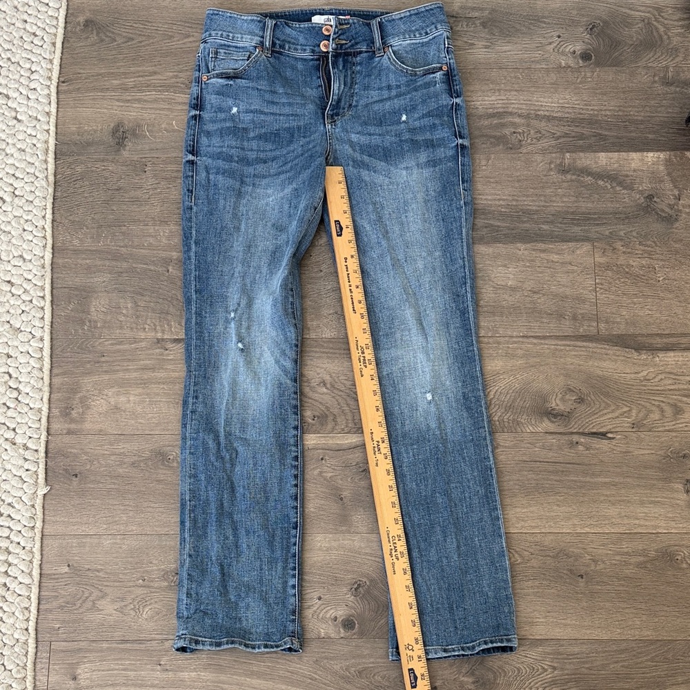CAbi Medium Blue Straight-Leg Jeans with Subtle Whiskering